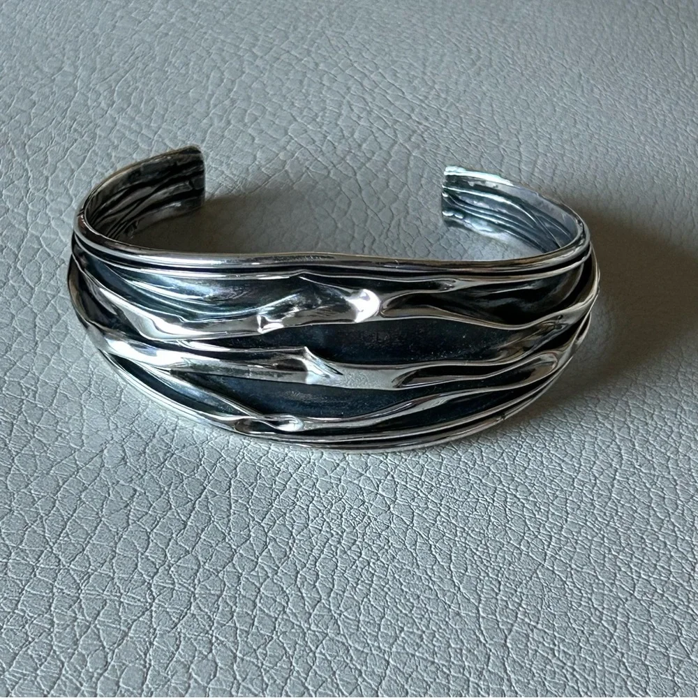 Rare Silpada Sterling Silver 925 Wavy Oxidized Cuff Bracelet Vintage B0805 - Picture 2 of 5
